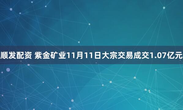 顺发配资 紫金矿业11月11日大宗交易成交1.07亿元